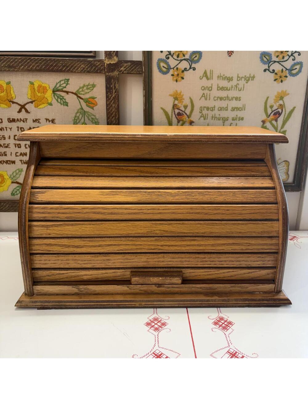 Wooden roll top bread box vintage 80s/90s